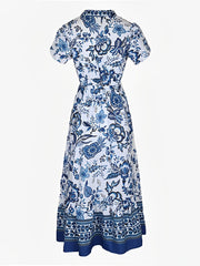 Floral Boho Short Sleeves A-Line Maxi Dress