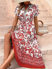 Floral Boho Short Sleeves A-Line Maxi Dress