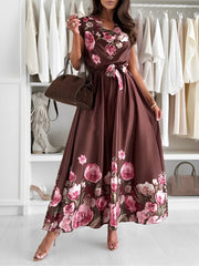 Floral Cowl Neck Cap Sleeves Maxi Dress
