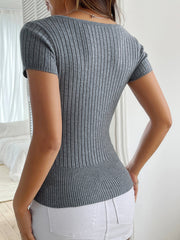 Solid Color U Neck Short Sleeve Knit Top