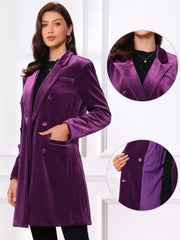 Velvet Notched Lapel Double-Breasted Long Outerwear Winter Coats