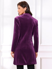 Velvet Notched Lapel Double-Breasted Long Outerwear Winter Coats