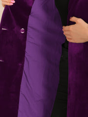 Velvet Notched Lapel Double-Breasted Long Outerwear Winter Coats