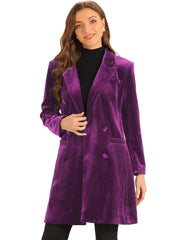 Velvet Notched Lapel Double-Breasted Long Outerwear Winter Coats