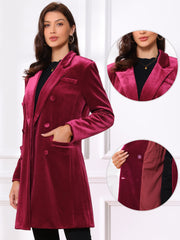 Velvet Notched Lapel Double-Breasted Long Outerwear Winter Coats