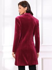 Velvet Notched Lapel Double-Breasted Long Outerwear Winter Coats