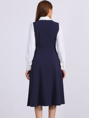 Lace Trim Button Decor Pockets Overalls Midi Pinafore Dress
