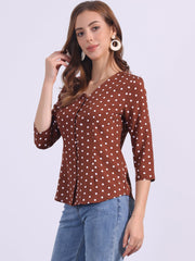 Polka Dots 3/4 Sleeve Button Front Vintage Office Blouse Top