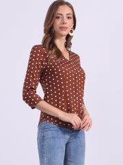 Polka Dots 3/4 Sleeve Button Front Vintage Office Blouse Top