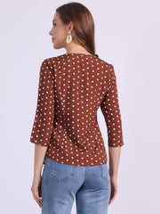 Polka Dots 3/4 Sleeve Button Front Vintage Office Blouse Top