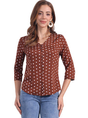 Polka Dots 3/4 Sleeve Button Front Vintage Office Blouse Top