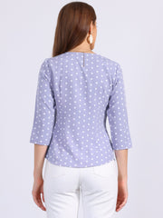 Polka Dots 3/4 Sleeve Button Front Vintage Office Blouse Top