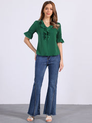 Ruffle Puff Sleeve Lace Trim Chiffon Peasant Blouse