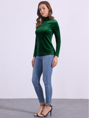Turtleneck Velvet Top Long Sleeve Work Shirt Basic Velour Blouse