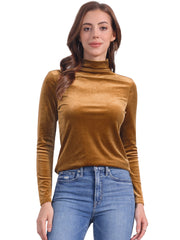 Turtleneck Velvet Top Long Sleeve Work Shirt Basic Velour Blouse
