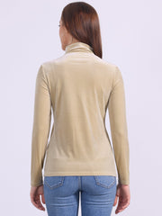 Turtleneck Velvet Top Long Sleeve Work Shirt Basic Velour Blouse