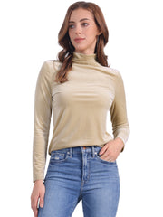 Turtleneck Velvet Top Long Sleeve Work Shirt Basic Velour Blouse