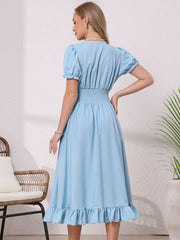Renaissance Costume Smocked Waist Ruffle Midi Victorian Dress