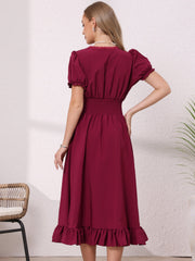 Renaissance Costume Smocked Waist Ruffle Midi Victorian Dress