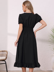 Renaissance Costume Smocked Waist Ruffle Midi Victorian Dress
