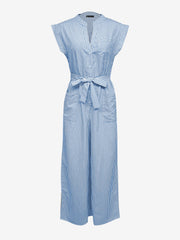 Sleeveless Notch Neck Striped Pocketed Wide Legs Jumpsuits