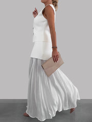 2 Pieces Sleeveless Vest & Maxi Patchwork Sheer Skirt Set