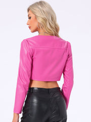 PU Bolero Open Front Leather Cropped Long Sleeve Cardigan