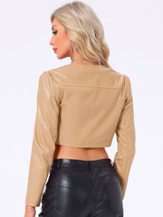 PU Bolero Open Front Leather Cropped Long Sleeve Cardigan