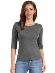 Casual Boat Neck 3/4 Sleeve Solid Basic T-shirt