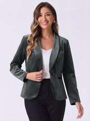 Solid Shawl Collar Single Button Velvet Blazer