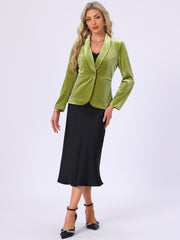 Solid Shawl Collar Single Button Velvet Blazer