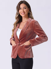 Solid Shawl Collar Single Button Velvet Blazer