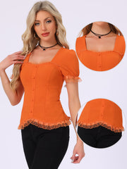 Sweetheart Neck Puff Short Sleeve Lace Up Gothic Blouse