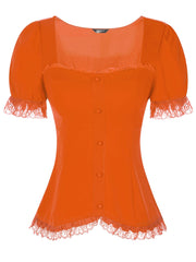 Sweetheart Neck Puff Short Sleeve Lace Up Gothic Blouse