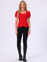 Sweetheart Neck Puff Short Sleeve Lace Up Gothic Blouse