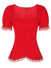 Sweetheart Neck Puff Short Sleeve Lace Up Gothic Blouse
