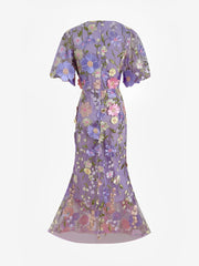 Flower Embroidery Short Sleeve Bodycon Fishtail Dress