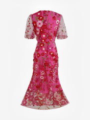 Flower Embroidery Short Sleeve Bodycon Fishtail Dress