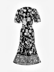 Flower Embroidery Short Sleeve Bodycon Fishtail Dress