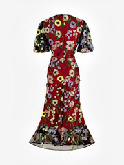 Flower Embroidery Short Sleeve Bodycon Fishtail Dress