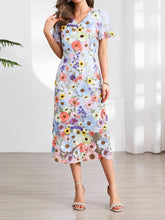 Flower Embroidered Puff Sleeves Midi Sheath Dress