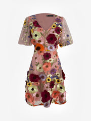 Flower Embroidered Puff Sleeves Mini A-Line Dress