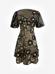 Flower Embroidered Puff Sleeves Mini A-Line Dress