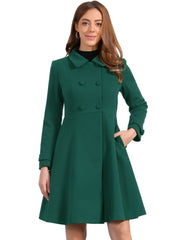 Winter Overcoat Collared A Line Double Breasted Long Coat