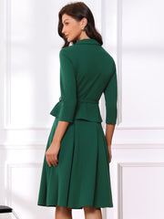 2 Piece 3/4 Sleeve Cropped Belted Blazer and Pleated Skirt Business Suit Sets