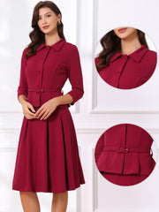 2 Piece 3/4 Sleeve Cropped Belted Blazer and Pleated Skirt Business Suit Sets