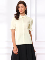 Vintage Peter Pan Collar Blouse Short Sleeve Button Down Shirt