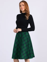 Christmas Tartan Plaid High Waist Belted Vintage A-Line Midi Skirt