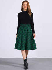 Christmas Tartan Plaid High Waist Belted Vintage A-Line Midi Skirt