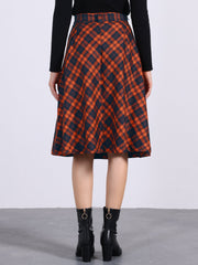 Christmas Tartan Plaid High Waist Belted Vintage A-Line Midi Skirt